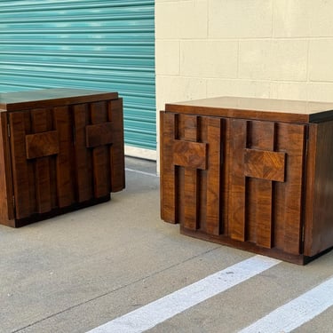 Mid-Century Brutalist Lane Staccato Nightstands Paul Evans Influence Vintage 1970s 