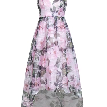 Betsy & Adam - Pink Chiffon Floral Print High-Low Gown Sz 0