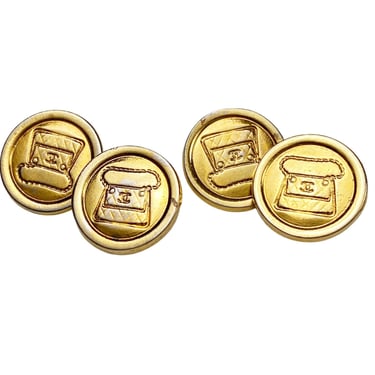 Chanel 1980s Vintage "CC" Flap Bag Gold-Plated Cufflinks 