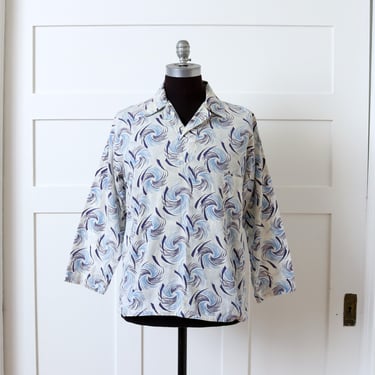 mens vintage 1950s cotton pajama top • atomic MCM spiral print cotton shirt 
