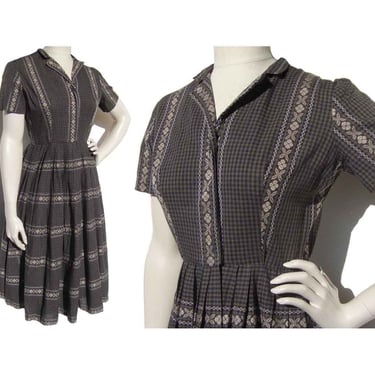 Vintage 60s Dress Cotton Shirtwaist Brown Plaid by Kay Windsor - S 