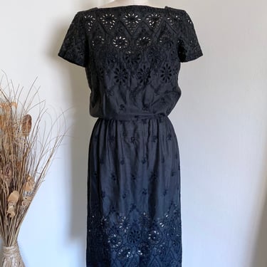 Vintage 60's Black Eyelet dress, XS 