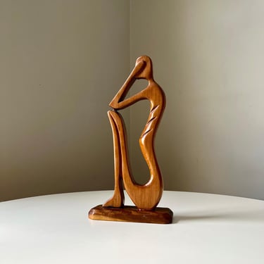 Large Mid Century Modern Hand Carved Solid Wood Abstract Wood Sculpture Statue 