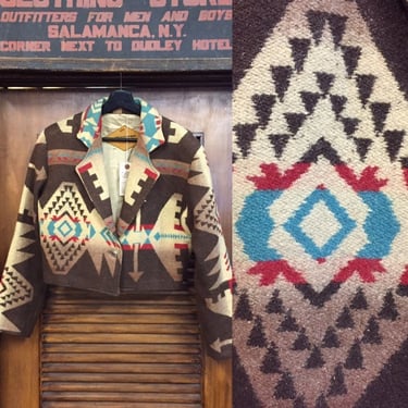 Vintage 1980’s Southwest Chimayo Style Cropped Jacket, Native American Design, Shoulder Pads, Blazer Style, New Mexico, Vintage Clothing 