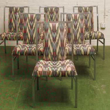 Milo Baughman in Original Ikat fabric Dining Chairs