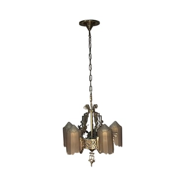 Lincoln "Venetian" Slip Shade Chandelier, Tall Ceiling Version, ca 1931, #2319 FREE SHIPPING 