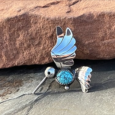 Frank Yazzie ~ Vintage Navajo Sterling Silver and Turquoise Hummingbird Pin / Brooch 