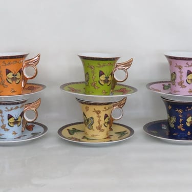 Classic Coffee and Tea Butterfly Espresso Tea Cups and Saucers Set of Six 2985B