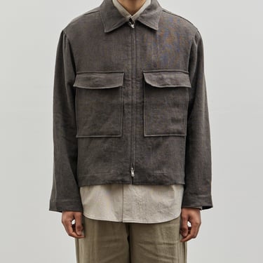 Evan Kinori Butcher Linen Zip Jacket, Anthracite