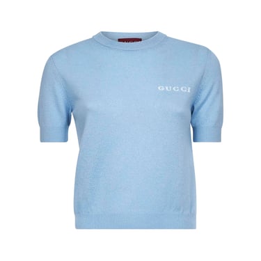 Gucci Women Light Blue Wool Intarsia Top