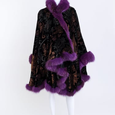 Velvet Brocade Fox Fur Cape