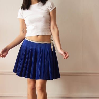 Vintage Plissé Tie-On Mini Skirt - Blue 
