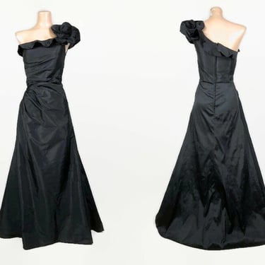 VINTAGE 90s Y2K Exquisite Cold Shoulder Prom Ball Gown | 2000s Gothic Bridesmaid Formal Party Dress | Angelina Faccenda Custom Sz 7/8 | vfg 