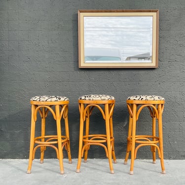 Rattan Barstools with Swirl Fabric