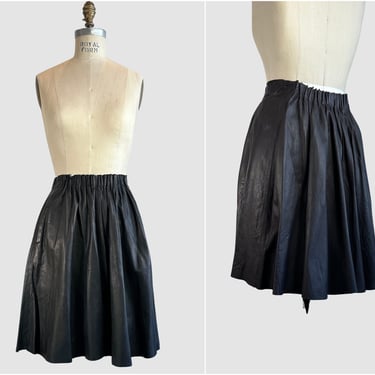 RABENS SALONER Black Leather Mini Skirt | Elastic High Waist, Full Above the Knee Skirt | European Fashion Brand, Minimalist | Size Small 