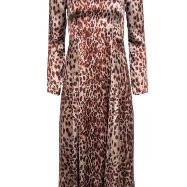 Reformation - Tan Leopard Print Puff Shoulder Dress Sz 2