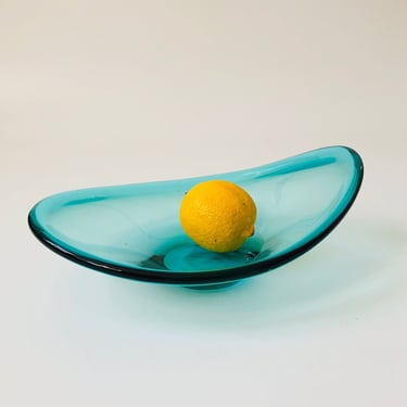 Vintage Turquoise Oval Art Glass Bowl 