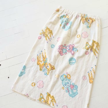 Vintage Deer + Rabbit Print White Cotton Skirt 