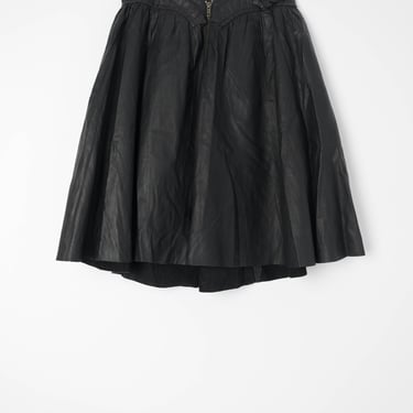 Vintage black leather skirt with ruffled waist and zipper detail - Small / Medium 