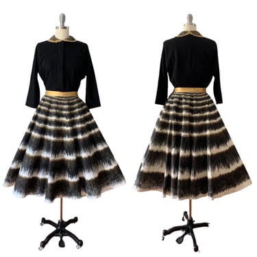 50s Black & Gold Sweater Blouse and Circle Skirt Set / 1950s Vintage Fall Autumn Novelty Dress / Medium / Size 8 