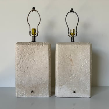 80's Postmodern Faux Coral Stone  Ceramic  Table Lamps - A Pair 