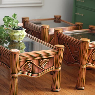 Vintage handmade Reeded Bamboo Coffee table and end tables set of 3 Imported from Singapore 