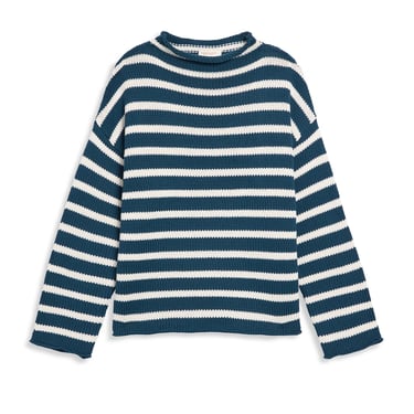 Lamis Stripe Cotton Sweater - Ocean Blue/White