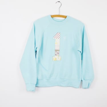 Vintage 80's sweatshirt, Jordache, Seafoam / Turquoise, Handmade Patchwork number 1 - Small 