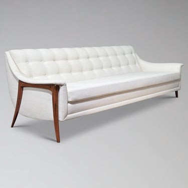 Restored Kroehler Avant Sofa - Adrian Pearsall Style Gondola Sofa Tufted White Couch Vintage Mid Century Modern Space Age Retro Furniture 