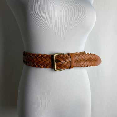 Braided woven leather belt boho hippie style mahogany brown~ 90’s androgynous style size Medium 28” waist 