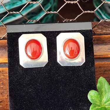 Carlos Diaz Navajo Sterling & Carnelian Earrings~Vintage Pushbacks, Butterscotch Honey Carnelian~Gifts for Her 