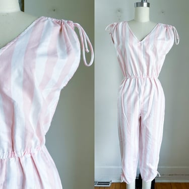 Vintage 1980s Pink & White Striped Jumpsuit / S 