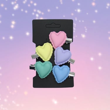 Pastel Rainbow Hair Clip Set - Cute Kawaii Heart Barrettes 