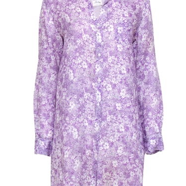 Frank &amp; Eileen - Purple &amp; White Floral Print Shirt Dress Sz S