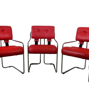 Mid Century Modern Set of 3 Faleschini For Pace Tucroma Leather Chairs 