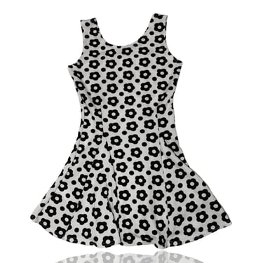 Mini Skater Dress Retro Flower Print Polka Dot Black and White // Size Small 