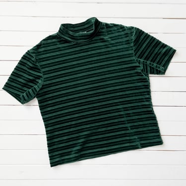 striped velvet shirt | 90s y2k vintage forest green sheer mesh dark academia goth vintage mockneck shirt 