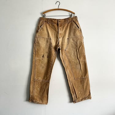 Y2K Carhartt Baggy Brown Double Knee Worked Labored in Paint Marks Size 36 waist 