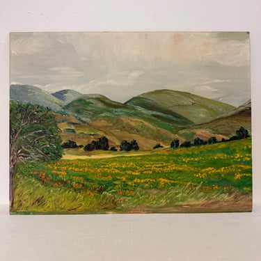 Free shipping within continental US - vintage landscape painting with patina 