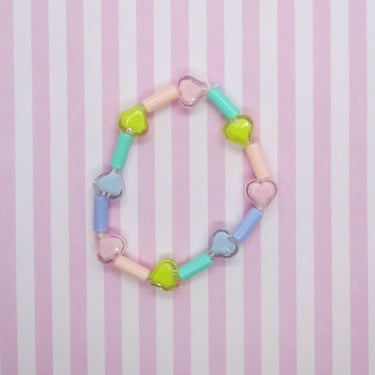 Pastel Beaded Bracelet Rainbow Hearts Bead Jewelry 