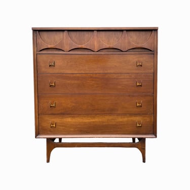 Broyhill Brasilia Tallboy Dresser with 5 Drawers - Vintage Midcentury Modern Walnut Wood Chest of Drawers 