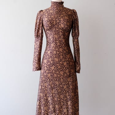 Autumnal 1970's Victorian Style Dress / Sz S