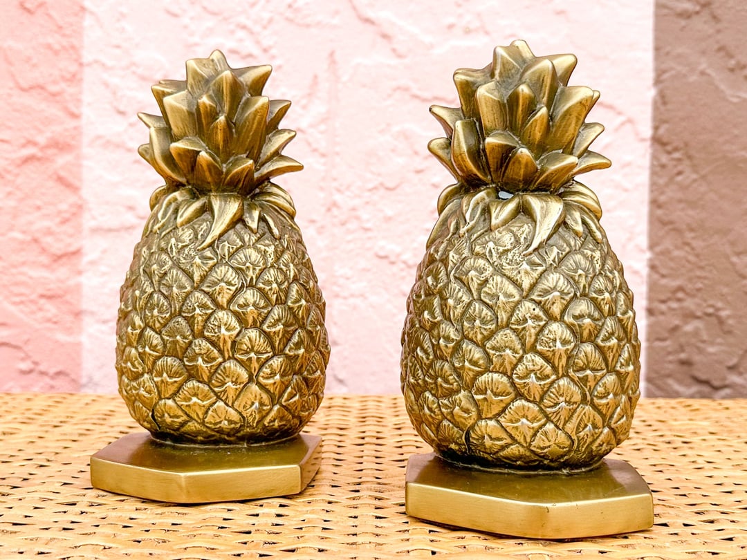 Pair of Brass Pineapple Bookends, Palm Beach Regency