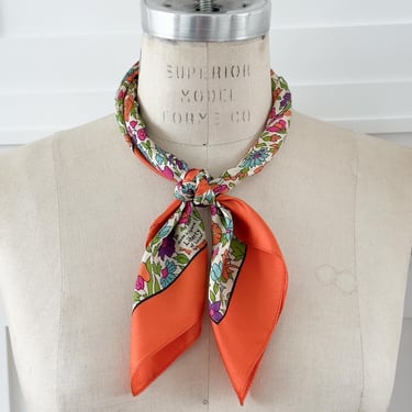 Vintage Silk Scarf Floral Square Orange Neckerchief Vintage Neck Scarf for Handbag Purse Scarf Hair Tie for Neck Kerchief Fashion neckwear 