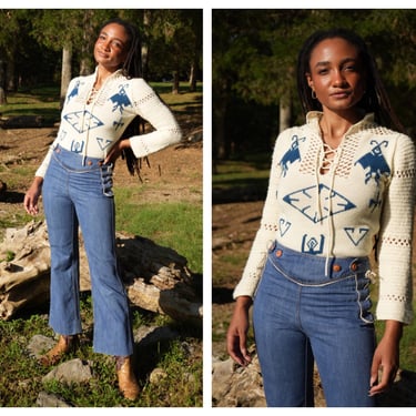 1970's Bell Bottom Jeans / Haute Hippie Denim / Lace Up Sides Bell Bottoms / Stage Wear / Cropped Flare jeans / Mid Rise Medium Wash Jeans 