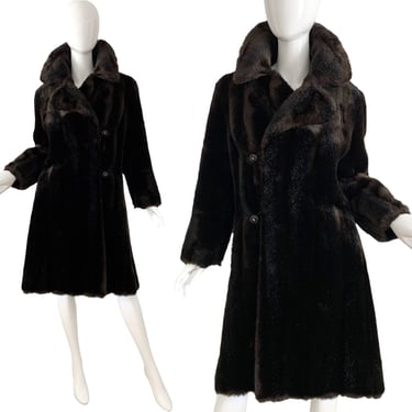 70s Mink Faux Fur Coat / Vintage Hanna Mahogany Mod Coat / 1970s Tailored Winter Coat Medium 