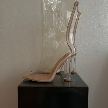 Vintage clear rubber high heeled boots size US 6 