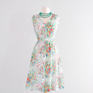 Flirty 1970's Abstract Floral Dress by Lanz / M