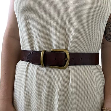 Vintage 1990s Womens Gap Dark Brown Leather Solid Brass Buckle Minimalist Belt M 