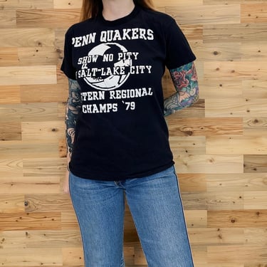 Vintage 1979 70's University of Pennsylvania Black Penn Quakers Regional Champs Tee Shirt T-Shirt 